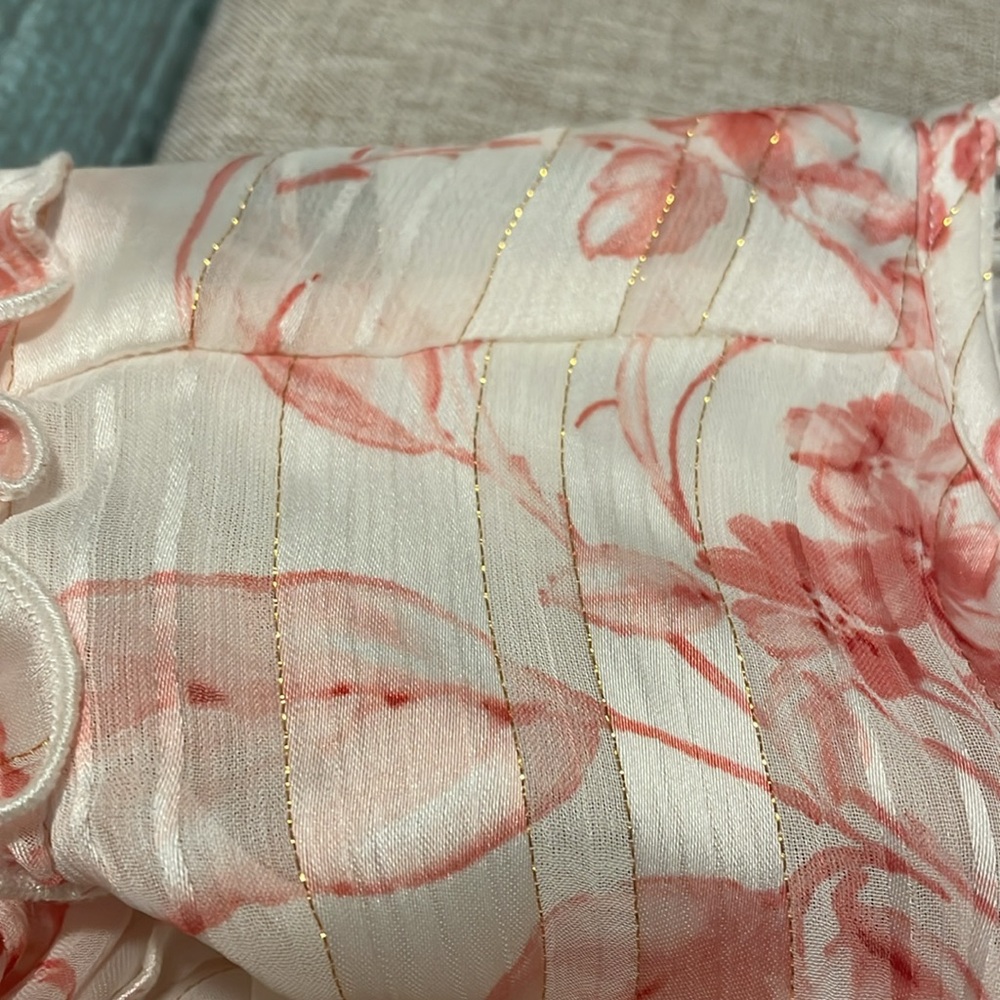 Haver & Blair Blouse Size 1X Cream/pink floral/gold thread accent - Picture 10 of 10